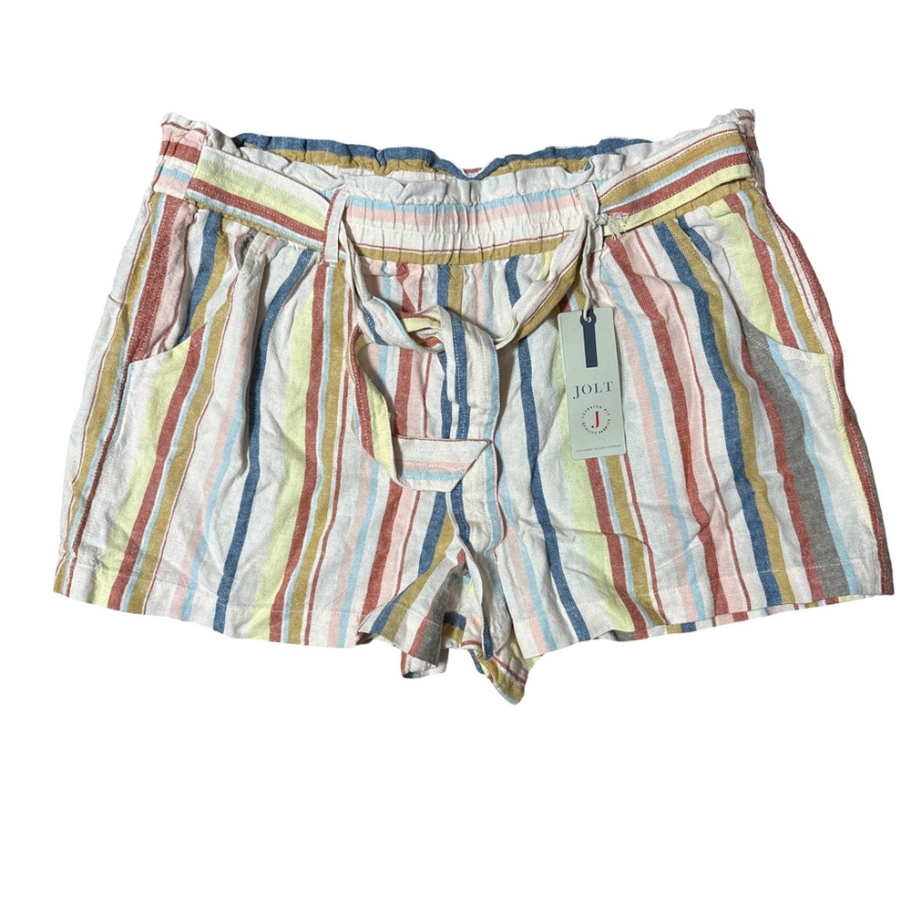 Jolt Multicolor Striped Linen Shorts with Pockets
